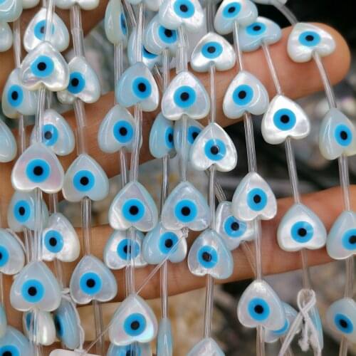 10Pcs/lot 8/10/15mm Natural Heart Shape Blue Evil eye Mother of Pearl Shell Beads for Making DIY Charm Necklace Earrings Jewelry
