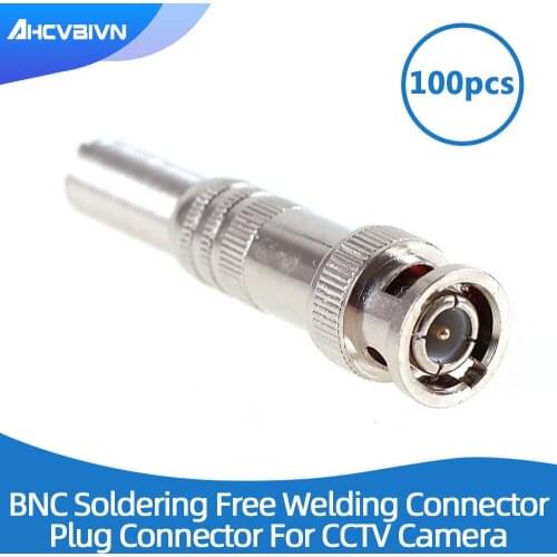 100pcs/lot BNC Male Connector for RG-59 Coaxical Cable, Brass End, Crimp, Cable Screwing, CCTV Camera BNC connector