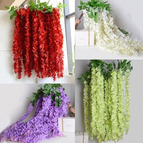 120pcs/lot 165cm White Artificial Silk Hydrangea Flower Wisteria Vine Garland Hanging Ornament For Home Wedding Decoration