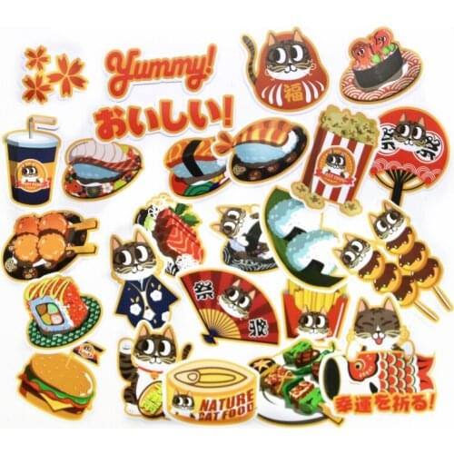 25pcs Japanese style cat food Stickers for Laptop Phone Skateboard Luggage Funny Graffiti Decals Cool DIY Sticker