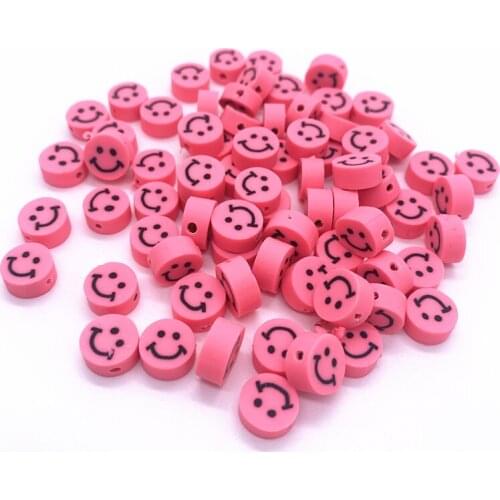 30pcs 10mm Pink Smiley Beads Polymer Clay Spacer Loose Beads For Jewelry Making DIY Handmade Jewelry Crafts#07