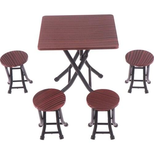 5Pc/set Dollhouse 1/12 Miniature Wooden Dining Chair Table Furniture Set For Doll house Kitchen Food Furniture Toys
