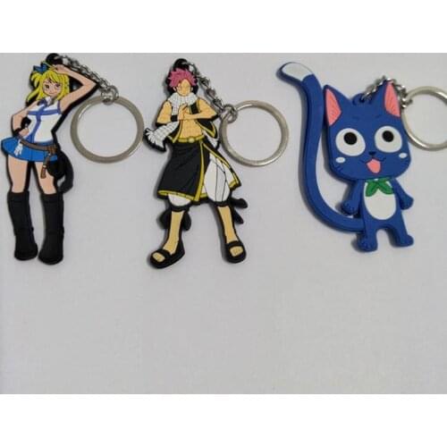1 Pcs New Anime FAIRY TAIL PVC Pendant Keychains Lucy Happy Cat Kana Alberona Keyrings for Kids Children Gifts Figure Toys
