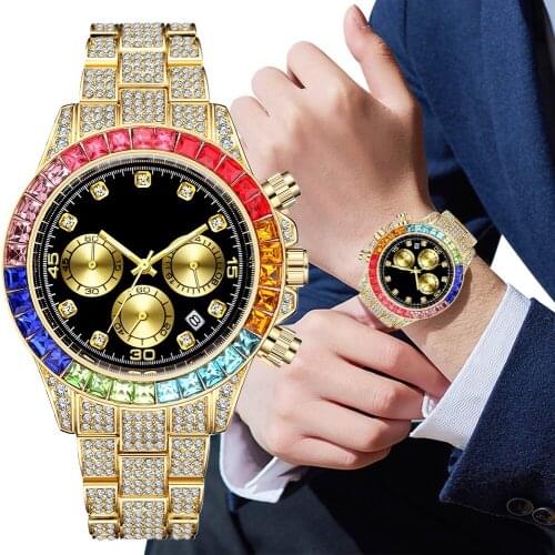 Luxury Men Diamond Mens Watches Gold Silver Big Dial Man Wristwatch Sport Business Male Clock Relogio Masculino