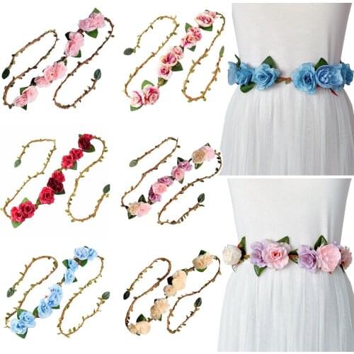 Elegant Ornaments Waistband Handmade Sashes Wedding Belt Simulated Rose Flower Bride Belt Party Holiday Photography Waist Girls