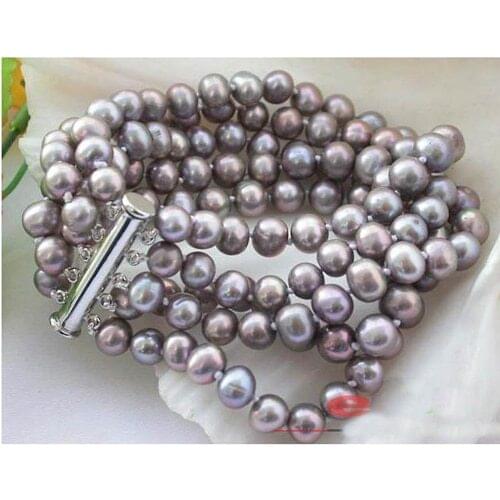 Perfect Women Birthday,Chirstmas Gift Pearl Bracelet,5Rows 8inches 7-8mm Lavender Freshwater Cultured Pearl Bracelet