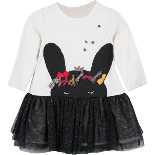 2021 Autumn Baby Girl Clothes Brand Dress Toddler Gift Casual Cotton Contrast Color Bunny Print Dresses for Kids 2-7 Years