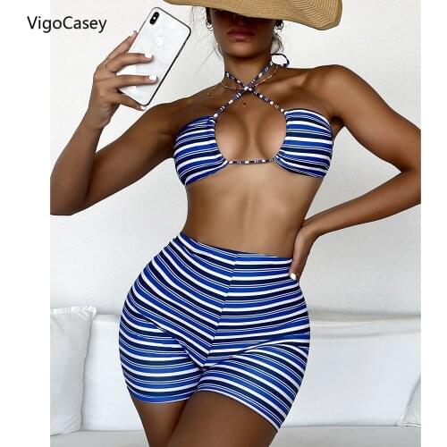 VigoCasey Black High Waist Five-point Pants Swimsuit Women Strapped Bikini Set Push up 2021 New Brazilian Swimsuit Bathing Suit