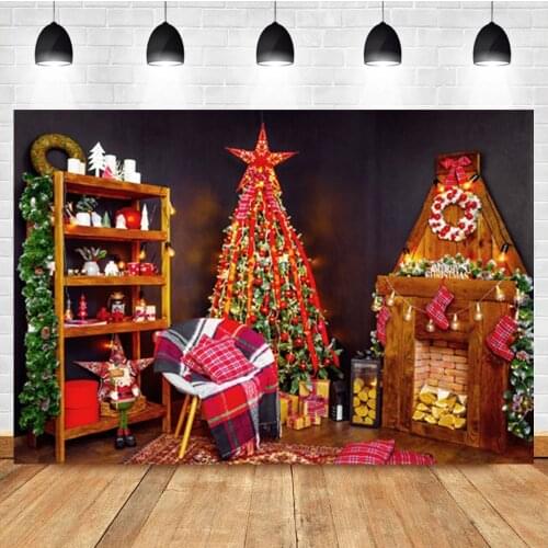 Laeacco Christmas Tree Gift Fireplace Wooden Floor Baby Birthday Portrait Photography Backdrop Photo Background For Photo Studio