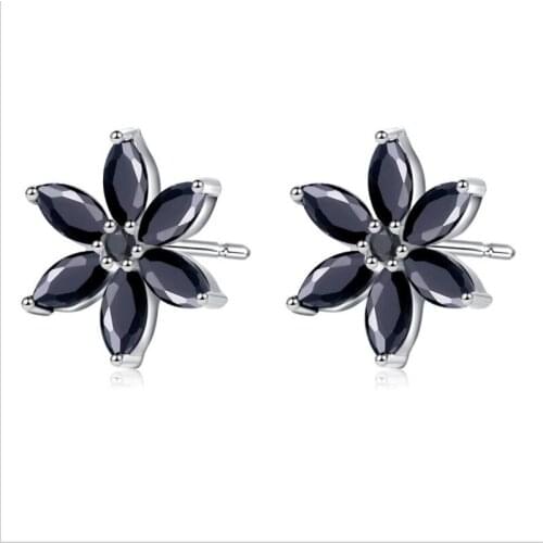 Hot New 925 pure Tremella eaiings European and American cute style black zircon six petals earrings Top quality gift For female