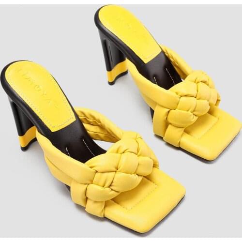 Limoya Women White High Pufuduk Braided High-Heeled Casual Soled Slippers 'Turkish' Quality 2021 Fashion Design Season Comfor