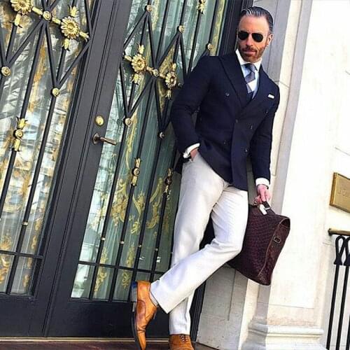 Custom Blue Suit Men 2020 Peak Lapel Designs Men Attire for Wedding Groom Tuxedo Costume Homme Mariage Terno Masculino 2Piece