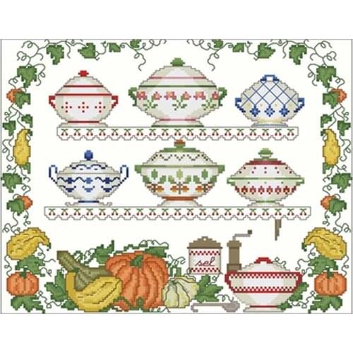 Kitchenware and Vegetables counted 11CT 14CT 18CT DIY Cross Stitch Sets wholesale Cross-stitch Kits Embroidery Needlework