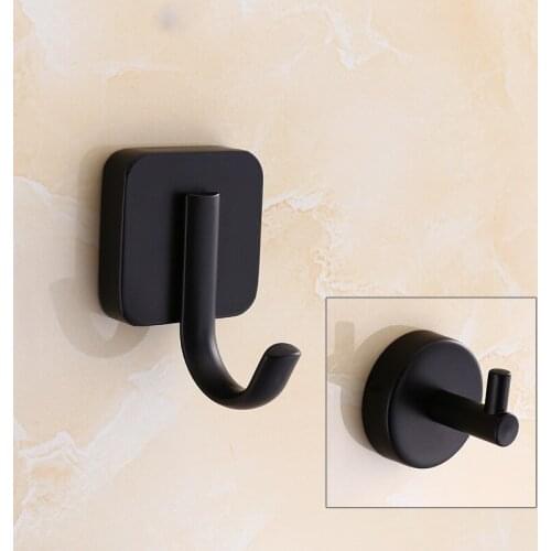 Stainless steel black painting towel hook wall mounted coat hanger square base bathroom accessories set modern vintage