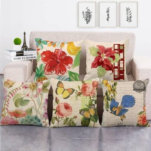 45cm*45cm Red watercolor flowers pattern linen/cotton throw pillow covers couch cushion cover home decor pillow