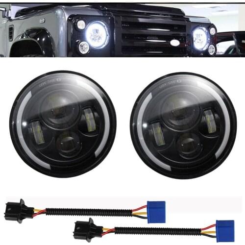 NEW 1 Pair 7 Inch LED Halo Angle Eyes Round Headlight Headlamp Fit For Jeep Wrangler JK TJ CJ LJ AM General Hummer Land Rover