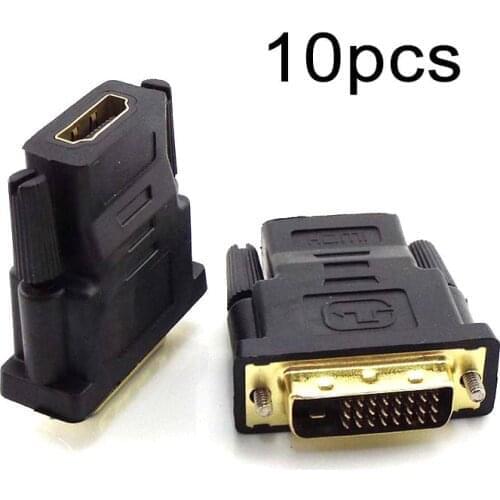 10pcs 24+1 DVI Male to Female HDMI-compatible Converter DVI Adapter Support 1080P For HDTV Projector Gold Plated Adapter W17