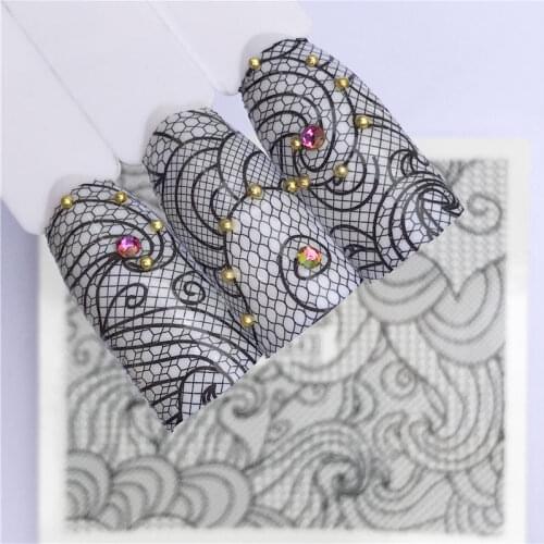 YZWLE Nails Water Transfer Nail Art Stickers Decals Black Lace Flowers Design DIY French Manicure Foils Stamp Tools