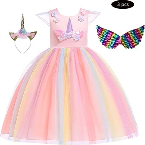 Unicorn Girls Dresses 2021 Summer Cosplay Princess Ball Gown Wedding Costume Carnival Party Kids Dress Children Birthday Present