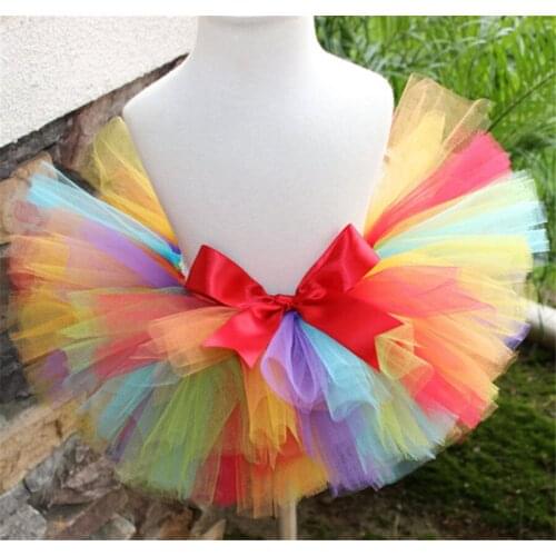 Rainbow Tutu Skirts Baby Girls Fluffy Tulle Skirts Ballet Pettiskirts Tutus Underskirt with Ribbon Bow Kids Party Costume Skirts