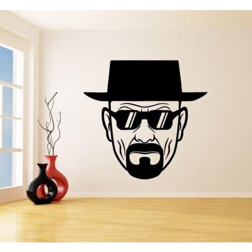 Removable Sticky Vinyl Wall Decals Breaking Bad Heisenberg with sunglasses Wall Stickers Bedroom Art Decor Mural Sticker LA134