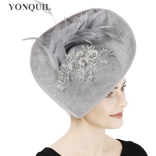 Grey Nice Women Big Hair Fascinator Hat Hair Clip Bridal Wedding Show Hair Accessories Church Occasion Millinery Caps Headband