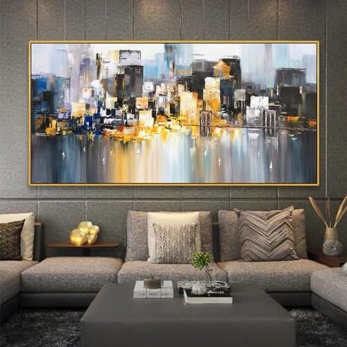 Texture Cityscape Wall Art Hand Painted Modern Abstract Oil Painting On Canvas Picture For Living Room Home Decoration No Framed
