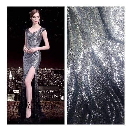 1 Yard Gradient 3MM Sequin Fabric Black Silver White dress Clothing Decorative Fabric For Prom Gown Dress Making