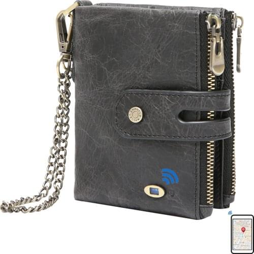 Smart wallet Bluetooth-compatib anti-lost genuine leather men wallets with coin pocket chain zipper walet with card holder Purse