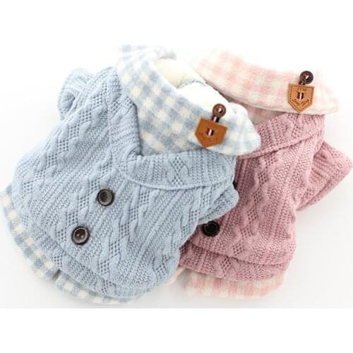 Thicken Warm Dog Coat Winter Cat Puppy Plaid Shirt Sweater Jacket For Small Dogs Bichon Knitwear Jacket Sweatshirt Pet Clothes