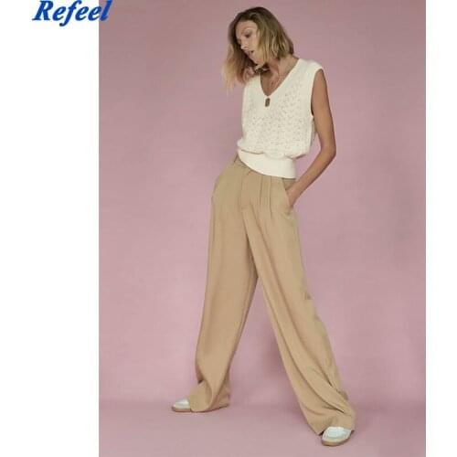 Spring women sweater vest beige knitted v neck sleeveless cute pullover oversize lady sweet outwear