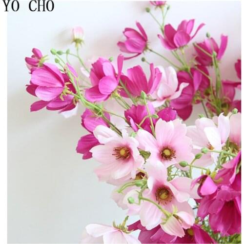 YO CHO 7 Pcs Multi Color Artificial Coreopsis Flowers Branch Silk Fake Flowers Wedding Table Wall Decorate Flowers for Home Vase