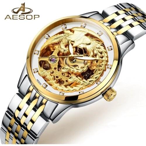 AESOP 2018 Ladies Diamond Display Women Top Brand Luxury Sapphire Simple Skeleton Transparent Case Automatic Mechanical Watches