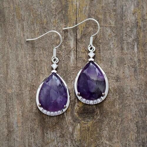 Amethysts Teardrop Earrings for Women High End Natural Stone Drop Earring Elegant Jewelry Femme Bijoux