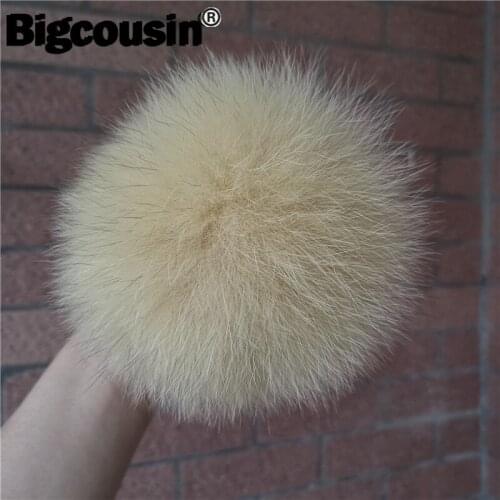 1PC Fluffy Natural Fur Pompoms Beige Yellow Real Fox Fur Pom Pom 14-15cm Fur Balls For Women Children Beanie knitted Hats Cap