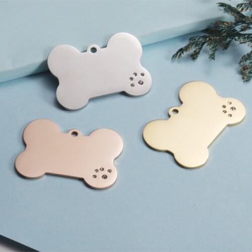 10pcs Stainless Steel Blank Printing Pet Design ID Pendant Large Dog Bone Tag with Rhinestone Paw