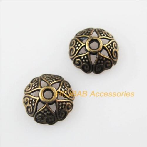 100Pcs Antiqued Bronze Color Flower Heart Spacer Beads End Caps 8mm