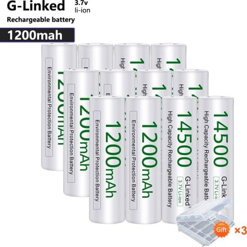 12pcs 3.7V 14500 1200mAh Li-ion Rechargeable Battery For Flashlight Torch 14500 1200mah li-ion batteries free battery holder