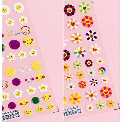 5D Three-dimensional Relief New Craft Nail Art Decals Thin Transparent Smiley Face Colored Flowers Nail Art Decoration Stickers