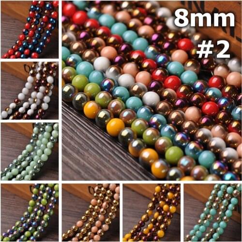 8#2 Round Half Plated 8mm Opaque Glass Loose Spacer Beads Wholesale Lot for Jewelry Making DIY Crafts Findings