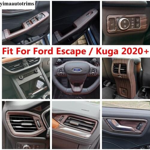 Wood Grain Look Accessories For Ford Escape / Kuga 2020 2021 Window Lift Head Light Steering Wheel Gear AC Air Panel Cover Trim
