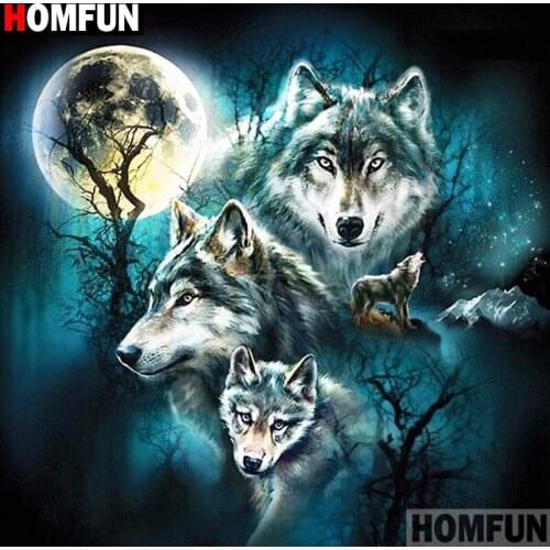 HOMFUN Full Square/Round Drill 5D DIY Diamond Painting "Animal wolf" Embroidery Cross Stitch 5D Home Decor A00639