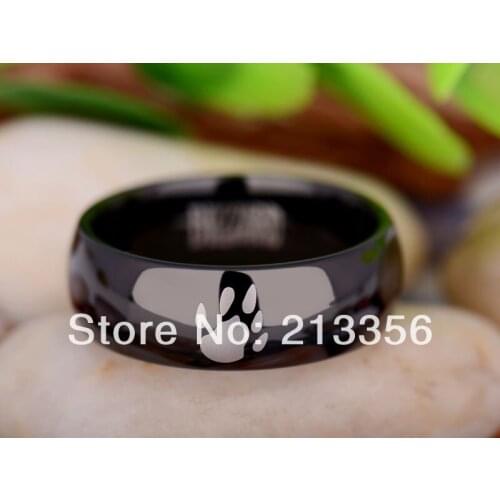Free Shipping UK Russia Brazil USA Hot Selling 8MM Black Dome World of Warcraft Horde/Druid Mens Tungsten Carbide Wedding Ring