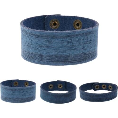 Retro Wide blue leather bracelet men women 2020 punk snap button armband jewelry accesorios para moto best friend bracelet gifts