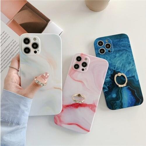 Marble Texture Matte Phone Case For iPhone 12 Pro 11Pro Max XR X XS Max 7 8 Plus 11Pro Soft IMD Finger Ring Holder Back Cover