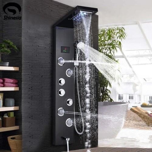 Black bronze Stainless Steel 5-function Waterfall Rain Shower Panel with Massage System Tub Spout and Handshower Shower Column