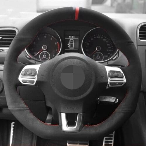 Black Genuine Leather Suede Car Steering Wheel Cover For Volkswagen Golf 6 GTI MK6 / Polo GTI / Scirocco R Passat CC