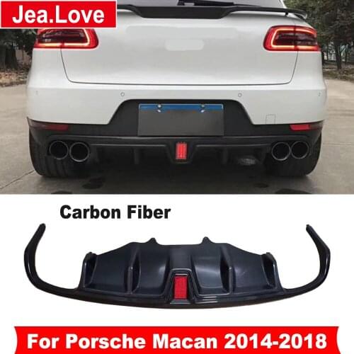 Real Carbon Fiber Car Rear Lip Chin Bumper Diffuser Rear Decoration Body Kit With LED Lights For Porsche Macan 2014-2018
