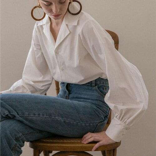 Lantern Sleeve Cotton Tops Blouse New Single-breasted Plus Size Blouses Casual Ladies Vintage White Womens Shirts Clothes 13476