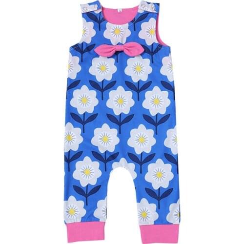 0-24M Baby Girls Clothes Blue Sleeveless Baby Rompers Flower Print Baby Girls Rompers New Born Clothes Children Kids Jumpsuits